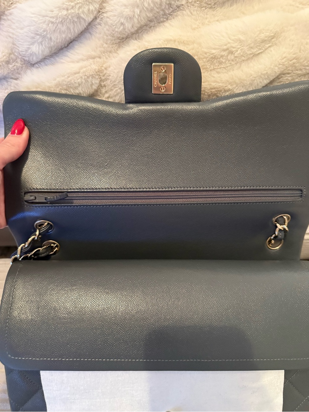 Chanel Classic Quilted Flap Bag in Dark Gray with Gold Hardware jumbo size - Picture 6 of 13